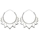 Pendientes en latón. 81stgeneration Aretes Pendientes de Aro Mujer Latón Color Plata Flor de Loto Grandes Tribales Étnicos