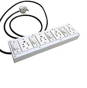 Glass Pro+ 230 volts PVC Extension Junction Box for Multiple Electrical Appliances 4 Strip Surge Protector PVC Spike Box - 5 Meter Cable (Ivory)