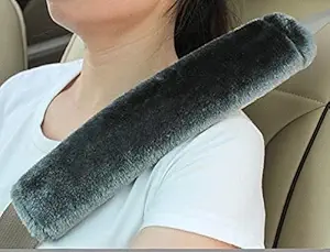 PAWSOME Soft Faux Sheepskin Seat Belt Shoulder Pad for a More Comfortable Driving, Compatible with Adults Youth Kids - Car, Truck, SUV, Airplane,Carmera Backpack Straps 2 Packs Dark Gray (PWBP00160)
