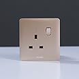 Danube Home Milano 13A Single Switched Socket With Led Indicator | Made With Polypropylene Colored In Piano Gold - Electrical Switches, Sockets, Outlets For Home Appliances - L 3 X W 3" - Gold