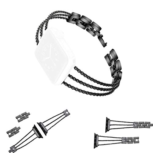 Preisvergleich Produktbild Edelstahlarmband,Austauschbarer Riemen, elegante, ultraflach, unglaublich leicht,schimmerndem Kristall,geschichteten Metalllinien, Ersatzarmband, für Apple Watch 4 / 3 / 2 / 1, 42 / 44mm (schwarz)
