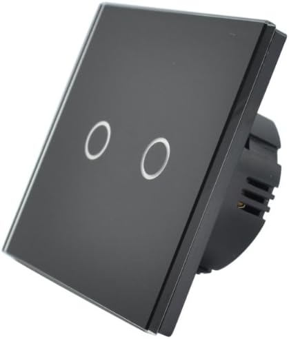 2 Gang 2 Way Single Modern Crystal Glass Panel Touch Sensor Light Wall Switch with LED Backlight - Black