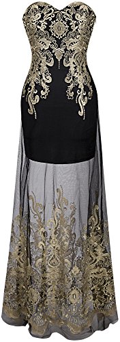 Angel-fashions Abito da Sera Trasparente del Lungo Floreale Ricamato delle Donne XXL