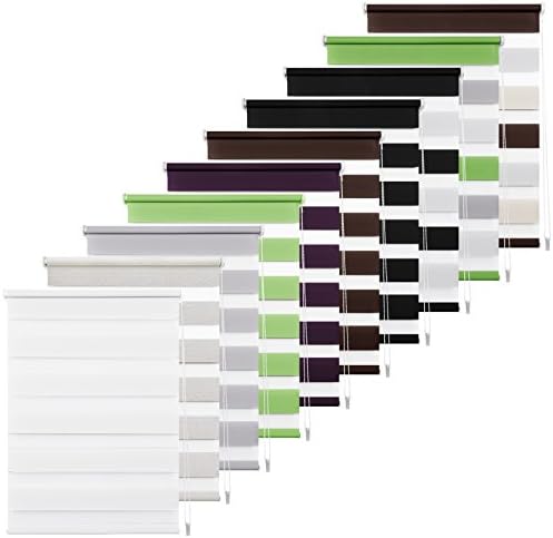 Zebra Double Roller Blinds, 70 x 150 White Day Night Double Layer Roller Shades Filtering with Side Chain Easy Assembled without Drilling for Window