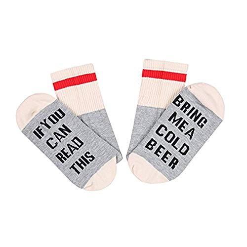 NO&DISTURB Calcetines de algodón Peinado con Texto en inglés «IFYOU Can Read This Bring ME A FRD Beer Socks Funny Saying Knitting Word - Gran Regalo para Amantes de la Cerveza, Caqui, Talla única