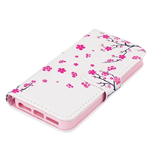 MUTOUREN für iPhone SE 5 5S Hülle Schutzhülle PU Leder Bookstyle Handyhülle Brieftasche Wallet Schale Portemonnaie Klapphülle mit Standfunktion Taschen kratzfeste Stoßfest Magnetic Snap Bumper Schale – Plum Blume + Stylus Touch Pen - 4