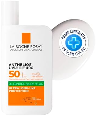 La Roche Posay Anthelios UVmune 400, Fluido Anti-Lucidità SPF50+, Per Pelli Miste e Grasse, Protezione Estrema Anti-UVA Ultra Lunghi, Effetto Opacizzante, Con Glicerina e Acqua Termale, 50 ml