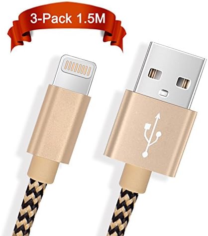 iPhone Charger Froggen[3 Pack 1.5M/5Ft] Apple lightning Cable fast strong Charging USB Cables Charger Cord for Apple iPhone X/8/8 Plus/7/7 Plus/6s/6s Plus/6/6 Plus/SE/5/5c/5s, iPad Air 2/Air/Mini 4/ Pro and More(Gold)