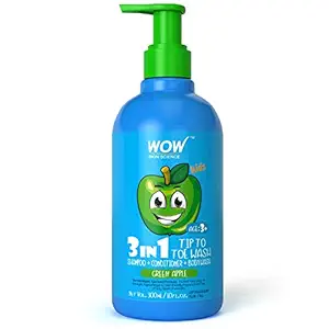 WOW Skin Science Kids Tip To Toe Wash - Shampoo - Conditioner - Body Wash - No Sulphates & Parabens - Green Apple, 300 ml