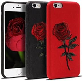Phone Case 3D Embroidery Roses Phone Case PC Plastic Soft Case Personalized Fashion for iPhone 6/6s and iPhone 7 (Red-iPhone 6/6s)