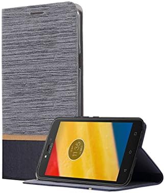 Moto C Plus Case, Wellci Ultra Slim Recessed Card Slots Design Folio Flip Cover Case For Motorola Moto C Plus (Dark grey)