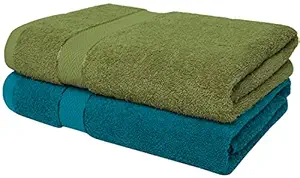 Cloth Fusion 100% Cotton 500 GSM Bath Towels | Extra Soft & Absorbent Large Size Towels for Bathing | Set of 2, (Green & Turquoise)
