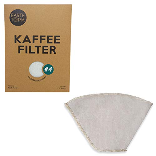 Earthtopia 3er Set Wiederverwendbare Kaffeefilter aus Stoff | 100% Hanf | Filtertüten für Kaffeemaschine und Handfilter | Permanentfilter Mehrwegfilter Dauerfilter (3 Stück, Größe 4)