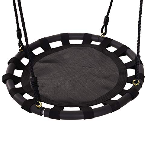 HOMCOM Columpio para Niños Columpio Nido Infantil Columpio de Árbol Forma Redonda Carga 100kg Asiento Cómodo Tela de Oxford Negro