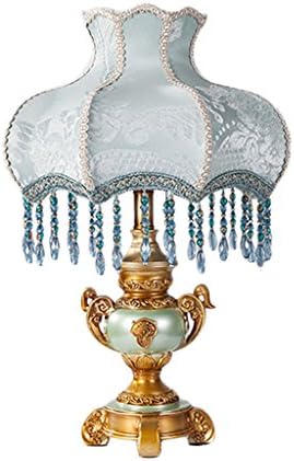 Traditional Antique Art Bedside lamp, Living Room Bedroom Corner Dotted Space lamp E27 Fabric Printing lampshade, Resin Sculpture Base (Color : Light Blue)