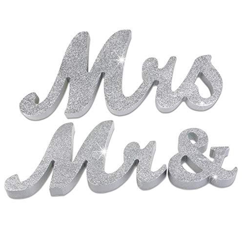 MR & Mrs Letras Bodas Decoracio Regalo Ceremo Purpurina de Plata Wedding Letras de Madera Mesa Boda Madera letras palabras para Madera Vintage Decoracion