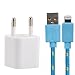 Produktbild Innovatives Ladeset mit klein rundem Netzteil weiß (1A / 5V) & stylischem 3 Meter Textil Ladekabel blau Daten Kabel 8 Pin für iPhone 6s Plus / 6s / 6 Plus / 6 / 5s / 5c / 5, iPad Air / 2, mini / 2 / 3 / 4, iPad 4, iPad Pro, iPod touch 5th generation, und iPod nano 7th generation - IOS9 - von OKCS