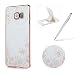 Produktbild Für Samsung Galaxy S6 Edge Hülle Transparent Schutz Case,Weiches Silikon Klar Dünn Gummi Durchsichtig Mit Strass Diamant Glitzer Bling Tasche Schutzhülle,Herzzer Flexibel Luxuriös (Rose Gold) Galvanisieren Plated Rahmen Bumper [Weiß Blumen Muster] Kristall Gel Handy Silikonhülle Schutztasche Schale Hüllen Case Cover für Samsung Galaxy S6 Edge + 1 x Frei Weiß Handy Halterungen Ständer + 1 x Frei Silber Stylus Stift