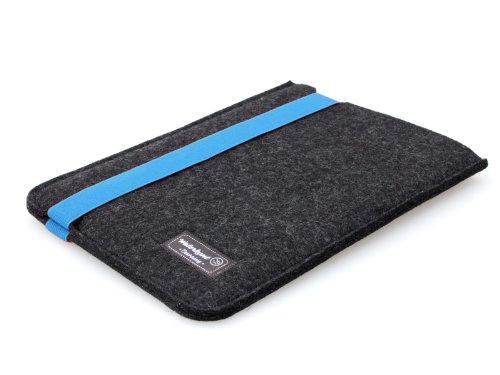 Waterkant Deichkönig Strap Wollfilz Tasche für MacBook Pro 15 Zoll mit Retina Display, Sleeve in Grau mit blauem Gummiband