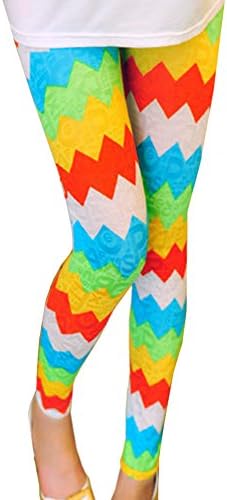 LOCOMO Women Girl Rainbow Color Zig Zag Stripe Pattern Print Pant Legging FFT210