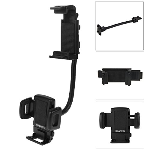 HAWEEL Â® 2 in 1 auto specchietto retrovisore Stand cellulare supporto universale per iPhone 6 / iPhone 5 & 5S & 5 C / Smartphone, morsetto dimensioni: 40mm-80mm(Black)