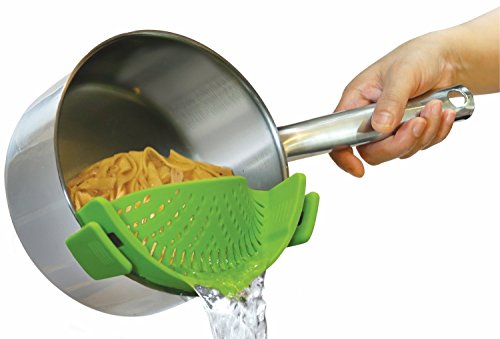 SNAP n STRAIN Pot Strainer,Homi Kitchen Extras Silicone Clip-On Drainer Colander for Draining Food, Universal Size Fits All Cookware (1, Green) by Homi