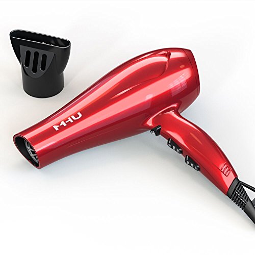 MHU Secador de pelo profesional DC 1800W iones negativos secador del soplo velocidad 2 y 3 de la posición de cocción Botón fresco del tiro Concentrador extraíble