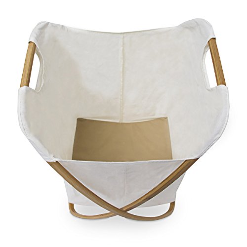 Relaxdays Wäschesammler LINEA Bambus HxBxT: 65x48x41cm faltbare Wäschebox mit Textileinlage zur Aufbewahrung von Kleidung, Textilien als offener Wäschepuff mit Stoffbeutel im natürlichen Design, natur - 4