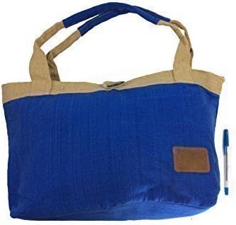 Rainbow Handlooms RHSBJU05 - Handmade Hand Woven Thick Cotton Fabric Shoulder Bags with coconut husk &amp; Jute fiber weavings (Blue - Natural jute Fiber)