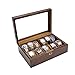 Produktbild WG GJR-L Vintage Wood Watch Display-Aufbewahrungskoffer mit Glasaufsatz für 10+ Uhren mit verstellbaren weichen Kissen und hohem Abstand für größere Uhren