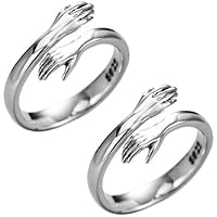 925 Sterling Silber Umarmungsring - Verstellbarer Love Ring Mit Händen