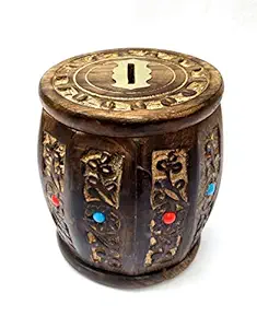 Ocean Craft Antique Handmade Wooden Barrel Money Piggy Bank/Coin Box Boys, Girls & Adult