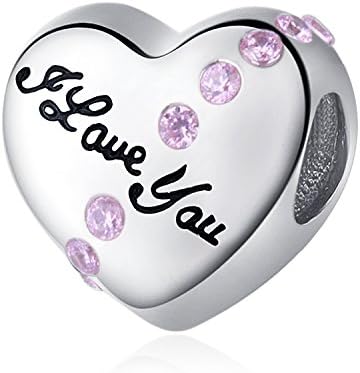 I Love You NANA 925 Sterling Silver Heart Shaped Charms for Bracelets Diy Christmas Gifts Jewellery (Pink)