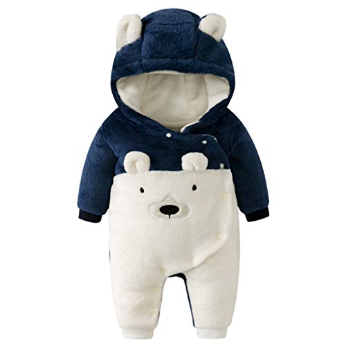 Bébé Garçon Fille Combinaison Toison Barboteuse à Capuchon Combi-short Manches Longues Grenouillère Nouveau-né Salopette Hiver Body Pyjama
