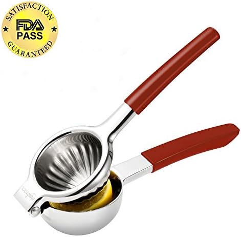 FISKTOOL Top Rate Premium Quality 304 Stainless Steel, Lemon Squeezer,(FT-02-001), with Silicone Handles 304 Stainless Steel (red)