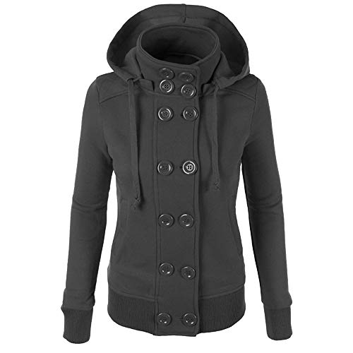 Preisvergleich Produktbild Geili Damen Wollmantel Zweireiher Langarm mit Kapuze Sweatshirt Sweatjacke Frauen Warm Stehkragen Fleecemantel Wolljacke Casual Einfarbige Wolljacke Outwear Hoodie Kapuzenjacke