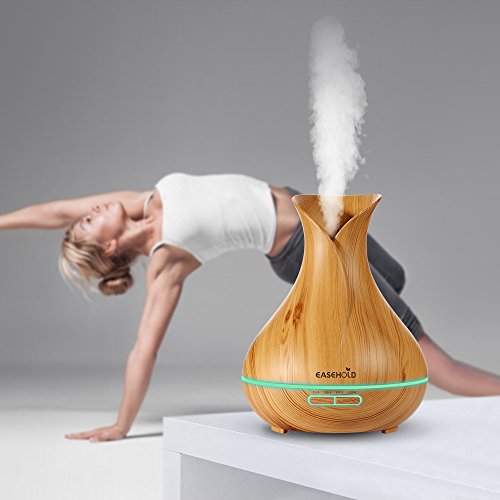 EaseHold Aroma Diffuser 400ML Leise Kalten Nebel Luftbefeuchter Ultraschall Oil Düfte Humidifier Holzmaserung LED mit 7 Farben Elektrisch Duftlampe Humidifier LED Licht für Babies Kinder Haus Yoga Schlafzimmer Wohnzimmer Büro (400ml Blume, Gelb) - 6