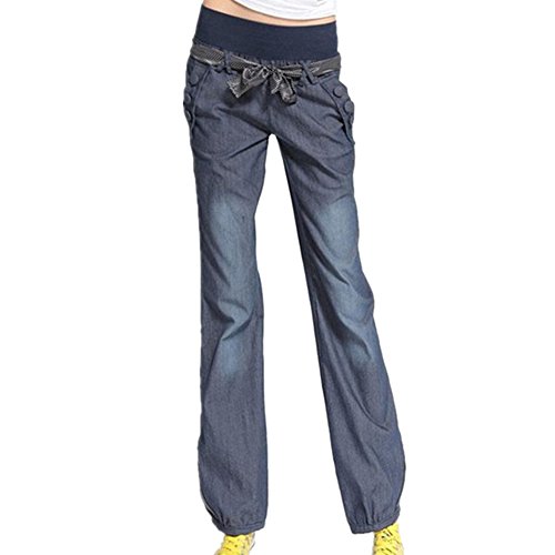 TOOGOO(R) Chic Womens Ladies Bloomers Wide Leg Loose Pants Elastic Waist Trousers Jeans M Dark Blue