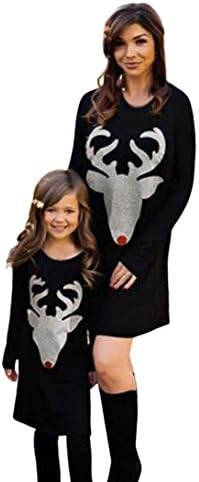 Christmas Dress, DoraMe Mother and Daughter Christmas Dress Deer Long Sleeve Dress Family Outfits Clothes (M, Black)