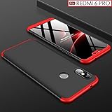 WOW Imagine 3-in-1 Double Dip Anti Slip Super Slim Hybrid All Angle Protection Lightweight Matte Hard Back Case Cover for XIAOMI REDMI 6 PRO - Black with Red