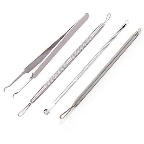 Tefamore 4 Stücke Mitesserentferner Komedonenquetscher Set Aus Edelstahl Doppelseitig Nagelhautschieber Werkzeug,Gesichts-Akne-Spot Comedone Pimple Remover Extractor Tool - 2