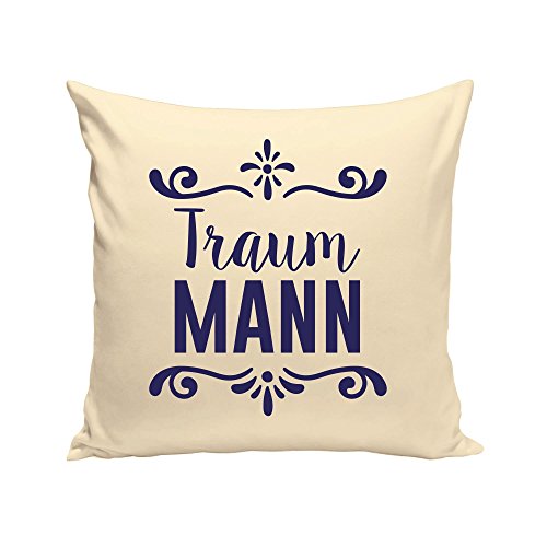 Dekokissen – Traummann – von SHIRT DEPARTMENT, schwarz-cyan - 3