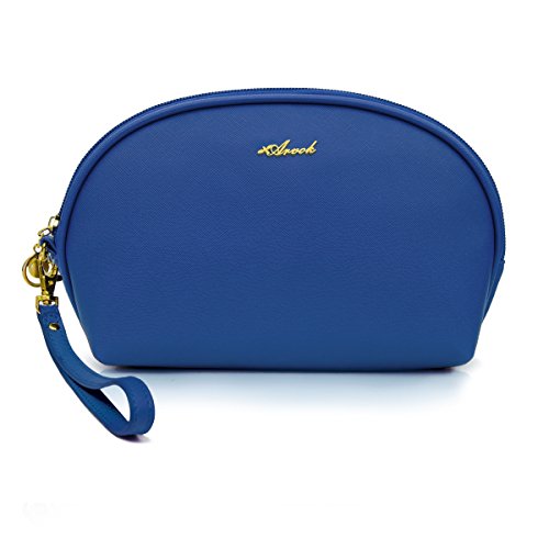 Arvok Cosmetic Pouch Makeup Beauty Case Purse Toiletry Bag PU Leather Portable Handy Travel Accessory Storage Organizer for Women Skincare, Royal blue