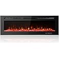 M.C.Haus Ultra-Thin Electric Fireplace Low Noise, 12 Variable & Breath Colors Flame, Recessed Wall Mounted Free Standing, Touch Screen & Remote Control, Crystal & Log Set(127cm/50inch)