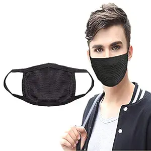 Unyks Star Men's/Women's Dust and Air Anti-Pollution, Cotton Face Mask (Black) - Pack of 4