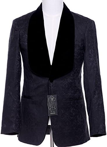 auguswu One Button Jacquard Weave Mens Slim Fit Tuxedos Suits 2 Piece Sets Black Customize