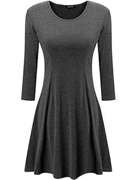KorMei Damen Mini A-Linie Rundhals 3/4-Arm Fattern Stretch Skaterkleid Basic Kleider