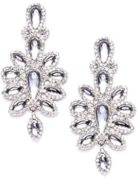 Happiness Boutique Damen Statement Ohrringe Strass Silber | Lange Ohrstecker Chandelier nickelfrei