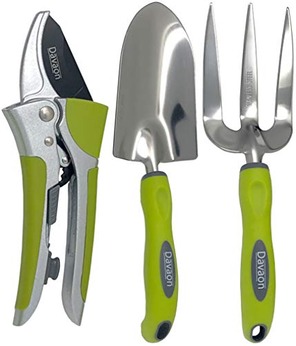 Davaon Pro Ratchet Secateurs & Garden Hand Tools Set - Up To 5 Times More Cutting Power Less Effort