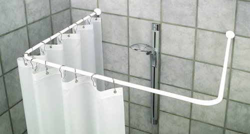 ALU WINKELSTANGE DUSCHVORHANGSTANGE UNIVERSALSTANGE WEISS 3 er INCL DECKENSTÜTZE! CORNER SHOWER ROD WHITE! - 4